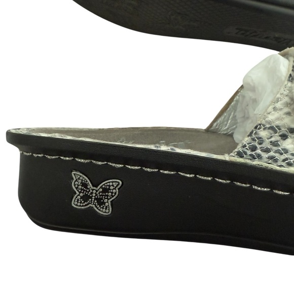 Alegria Lite Women Fio Slide Snake Skin Black Gray Leather Sandals Size 37 - Picture 5 of 11